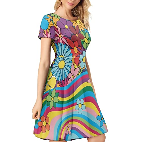 Image of AFPANQZ Womens Casual Summer Lightweight Vintage Dress Short Sleeve Midi Dress Knee-Long Luxury Formal Dress