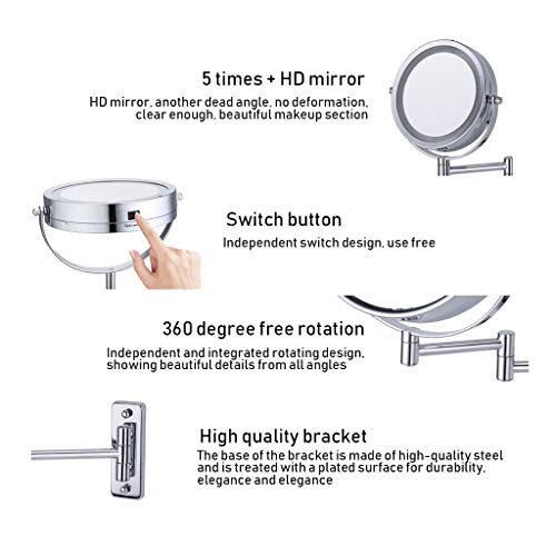 Miroir de coiffeuse à LED avec miroir grossissant 5X mural et extensible