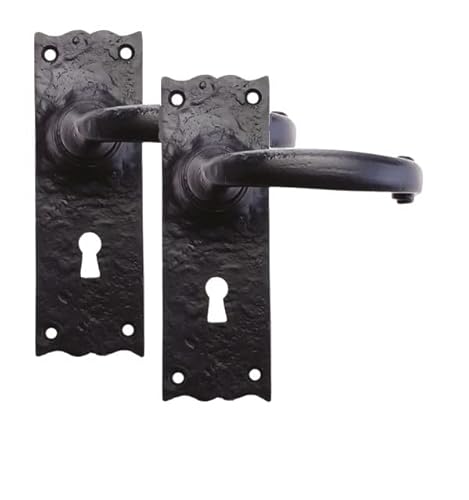 Golden Grace Black Antique Plain Design Door Handles Lock Set - 150mm x 52mm