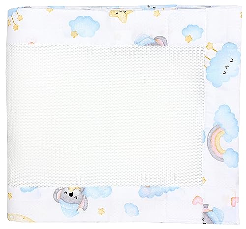 TupTam Bettumrandung Babybett 3D Mesh Nestchen – Gitterstäbe Schutz Netz 2er, Farbe: Schlafender Koala Blau Gelb, Größe: ca. 128 x 30 cm (für Babybett 140x70)