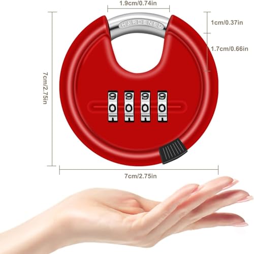 Image of Istara Combination Disc Padlock Number Lock - 70 mm for School Gym Locker, Fence, Toolbox, Gate, Case Round Combination Padlock (RED)