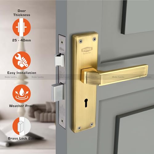Image of DUKE Mortise Handle Set with Lock |Brass Bolt Body | Premium Handles | MH-1013 BA KY | Antique Brass |Weather-Proof |25-40mm Thickness| Easy Installation