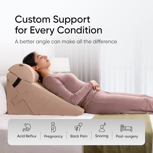 Image of Frido Adjustable Wedge Max Cushion, 12-Way Adjustable Pregnancy Pillow & Leg Elevation Pillow, Relieves Neck, Back & Shoulder Pain, Great for Reading, Sleeping & Relaxing | Light Caramel