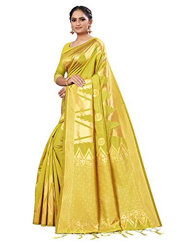Image of AKHILAM Women's kanjivaram silk saree Saree with Unstitched Blouse Piece (Free size Light Green DRVR123H)