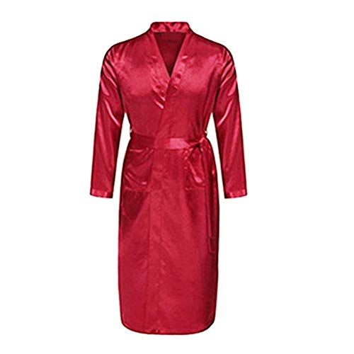 Foetest Bathrobe Long Robes Men Thin Solid Color Nightgown Long Sleeve Cardigan Sleepwear Loose Glossy Clothes Silk