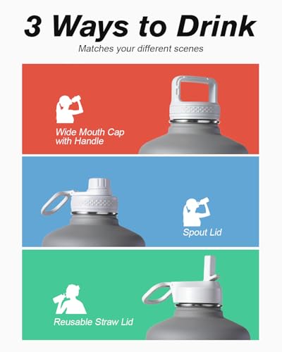 Image of Coolflask 128 oz Gallon Water Bottle Insulated with Straw & 3 Leakproof Lid