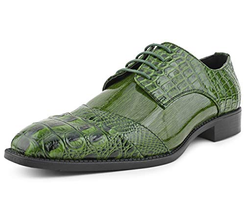 Image of Bolano Bandit Men's Alligator Print Cap-Toe Oxford Dress Shoes | Formal lace-up oxfords with alligator print, folded croc detailing and cap toe for tuxedo and dress wear
