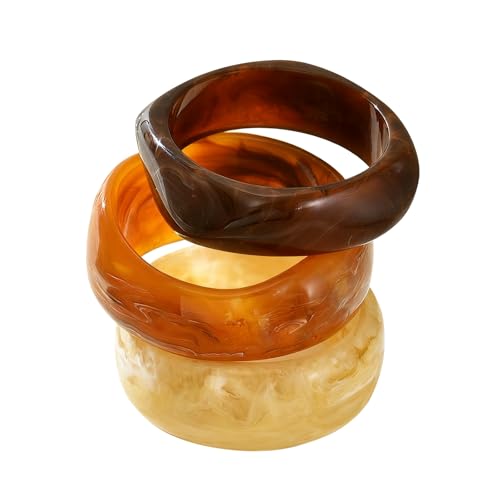GREATRICH Pulseras Mujer Verano, Juego de 3 Pulseras de Resina Acrílica Ancha, Pulsera Personalizada Mujer Gruesa, Brazaletes Geométricos Apilables, Complemento Ideal para Regalos Originales