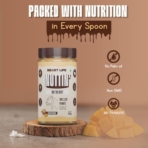 Image of BeastLife Creamy Mango Peanut Butter | 24.5 G Protein | 800 gm | 100% Peanuts, High Protein | Zero Palm Oil | Non‑GMO Nut Butter | Fitness-Friendly Spread | Zero Cholesterol
