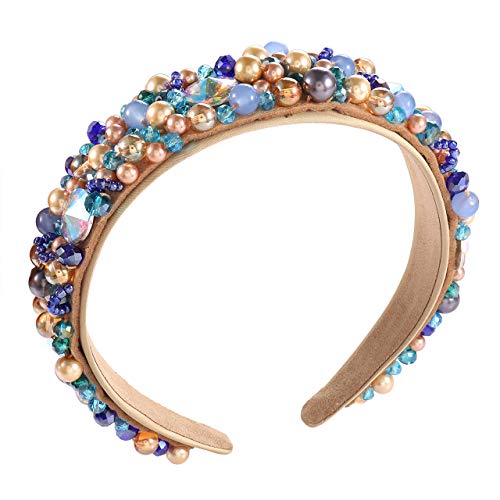 ELEARD Rhinestone Pearl Headbands for Women Crystal Headband Multicolor Bead Embellished Headband (champagne)