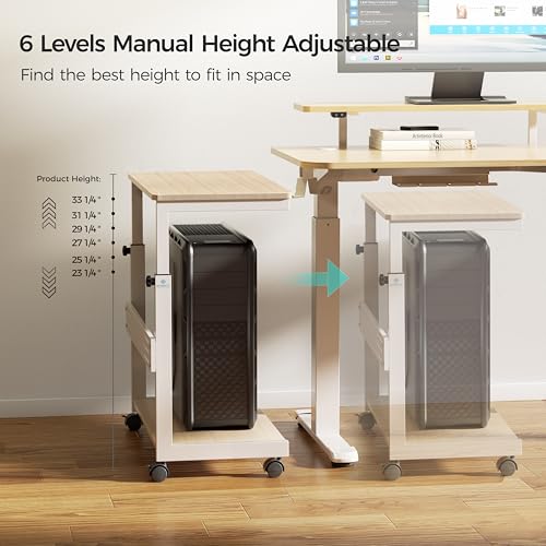 Image of EUREKA ERGONOMIC PC Stand Computer Cart, Height Adjustable Tower Stand 2-Tier Suit for ATX Case Printer, Metal Rolling Cart on Wheels for Gaming Home Office, Maple
