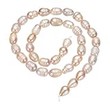 QUARKZMAN Cuentas De Perla De Agua Dulce, 6-7mm Forma De Arroz Cuentas De Piedra Preciosa 0.8mm Agujero Hilo De Perlas Para Hacer Collares Pulseras Cadenas Aretes Joyería DIY, Beige Púrpura