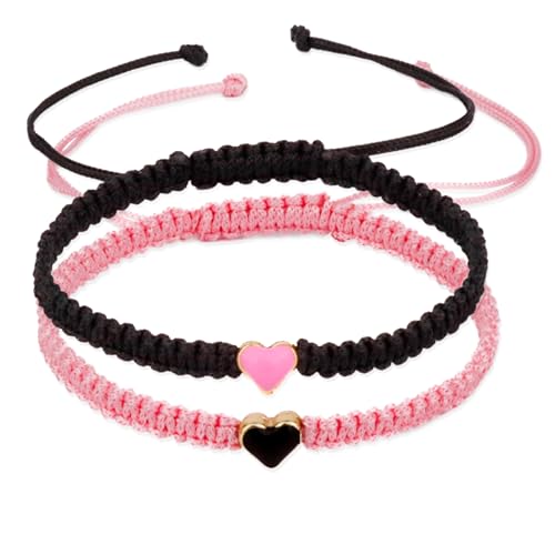 Fuqimanman2020 1 Pair Love Heart Beaded Matching Bracelets Colorful Rope Adjustable for Him and Her Couples Matching Friendship Long Distance Promise BFF Jewelry