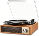 Giradischi Bluetooth 5.4, VIFLYKOO Giradischi Vinile Vintage, Lettore Vinile 3 Velocità 33/45/78 RPM, Altoparlanti Integrati 2×5W, Digitalizzazione USB, Uscita Cuffie, AUX IN/RCA OUT, Legno