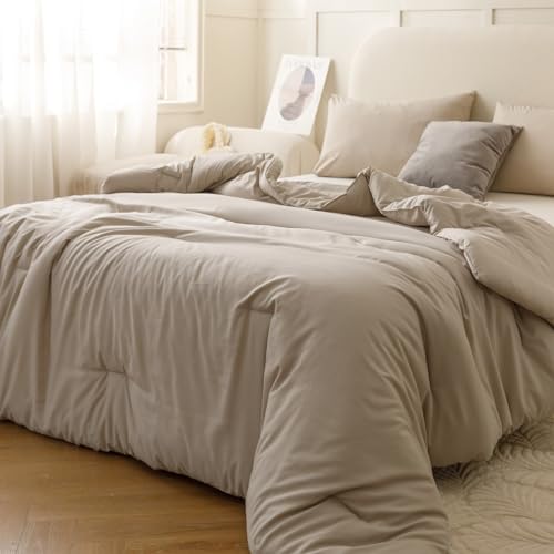 Image of ROSGONIA Oversized King Comforter Oatmeal, 3pcs(1 Boho Comforter & 2 Pillowcases), Lightweight Oversized King Size Comforter Sets All Season Bedding