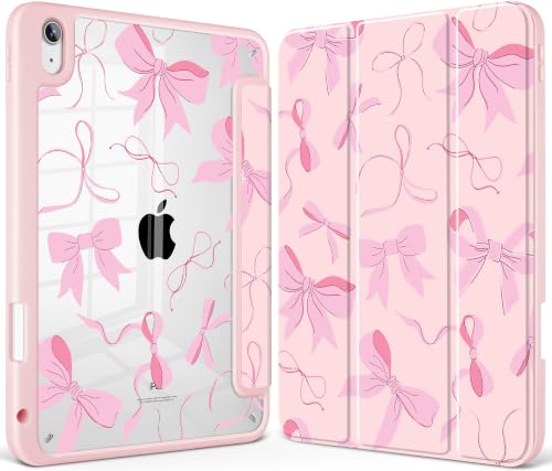 May Chen for iPad (A16) 11th Generation Case 11 Inch 2025, iPad 10th Gen Case 2022 10.9 inch, Built-in Pencil Holder with Shockproof Cover Clear Transparent Back Shell Auto Wake/Sleep, Pink P631 Bows