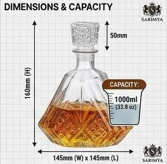 Image of Premium Luxury Crystal Whiskey Decanter 1000ml - Lead-Free Crystal Glass Liquor Decanter with Airtight Stopper, Elegant Scotch, Bourbon, Brandy, Rum & Wine Decanter for Home Bar, Office & Gift