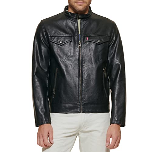 Levi's Men's Faux Leather Racer Jacket, Black, Small at