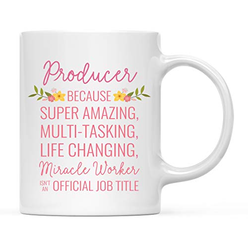 Andaz Press 11oz. Coffee Mug Gift for Women, Producer Because Super Amazing Life Changing Miracle Worker Isn't an Official Job Title, Floral Flowers, 1-Pack, Birthday Christmas Gift Ideas for Her