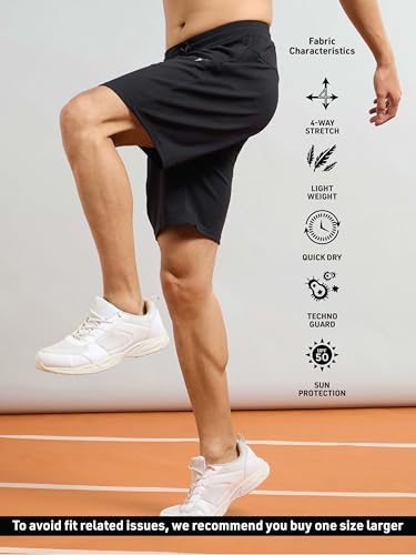 Image of TECHNOSPORT Men Solid Slim Fit Sports Shorts TS Flexi Polyester Mid Rise Drawstring Shorts Pant for Men Pockets Gym Workout Running Joggers Casual Quick Dry