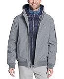 Tommy Hilfiger Mens Soft Shell Active Filled Bomber Windbreaker Jacket, Heather Grey/Navy Bib, Small US