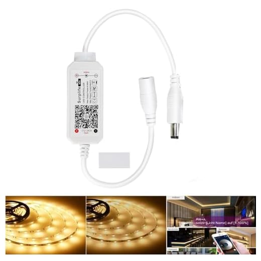 SUBOSI Wifi Dimmbar Warmweiß COB Led Streifen Controller,Wifi/App gesteuert arbeite mit Alexa,Dimmer Controller für Android/IOS System 12V-24V,Stimmenkontrolle,Dimmbar, Timing Funktion