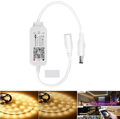 WiFi Contrôleur de led chambre,Commande Wifi/App avec Alexa,Contrôleur pour système Android/iOS 5V-28V,Applicable à Blanc chaud/Blanc froid led ruban led bande strip