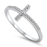 CloseoutWarehouse Cubic Zirconia Saint John Sideway Cross Ring Sterling Silver Size 7
