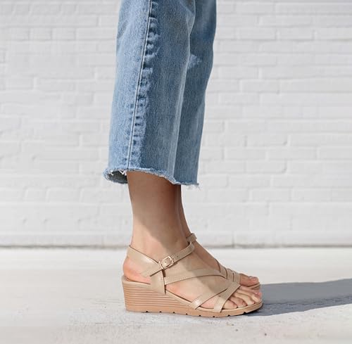 Image of SHIBEVER Wedge Sandals for Women Dressy: Comfortable Low Heel Sandal | Open Toe Ankle Strap Strappy Womens Shoes with Cushioned Casual Walking for Wedding Work Office Travel in Summer