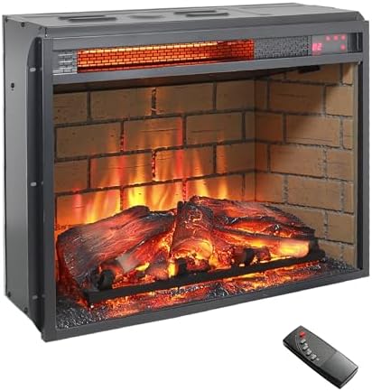23” Electric Fireplace Insert, Realistic Resin Log, Brick Wall, Fireplace Heater with Remote/Timer, Adjustable 4 Flame Brightness, Overheating Protection,1500W (22 15/16”W x 17 5/8”H) - Thumbnail 3