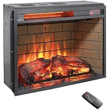 23 Electric Fireplace Insert, Realistic Resin Log, Brick Wall, Fireplace Heater with Remote/Timer, Adjustable 4 Flame Brightness, Overheating Protection,1500W 22 15/16W x 17 5/8H