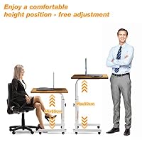 60x40cm Schreibtisch Höhenverstellbarer Tisch Computertisch mit Mobiler Rollen, Stabil Beistelltisch, Beige Sitz-Stehpult Laptoptisch mit Holz Tischplatte, Tischbeine Höhenverstellbar für Home office – Ansicht 4