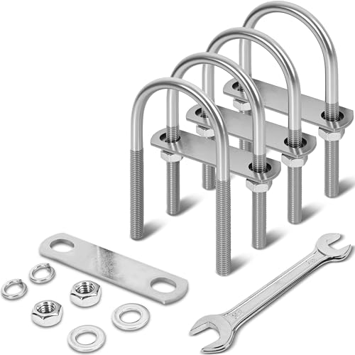 Image of 4 Sets M10 U Bolts 2-1 /2 Inch Wide, 3 /8 inch x 2-1 /2 inchW x 5 inch L | 304 Stainless Steel U Bolt Heavy Duty for boat trailer with Nuts, Bolt Plate and Washers,u bolts 2.5 inch wide,Metric bolts