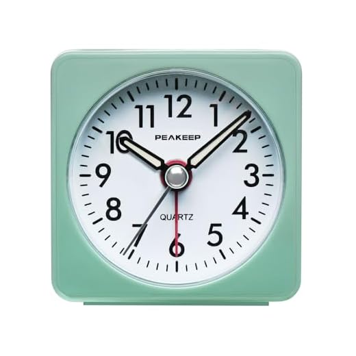 Peakeep Ultra Small, Battery Travel Alarm Clock with Snooze and Light, Silent with No Ticking Analog Quartz (Aquamarine)