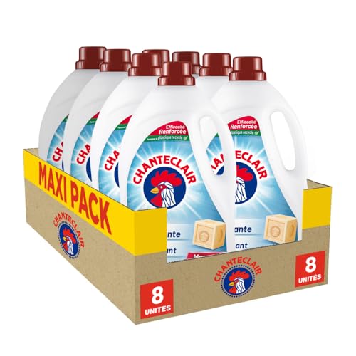 Chanteclair - Lessive Liquide Concentrées Marseille, Enrichie au Dégraissant, Ultra Détachantes et Efficaces aussi à Froid, 40 lavages - 8x 1800 ml