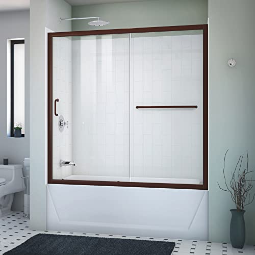 Dreamline Infinity-Z 56-60 In. W X 60 In. H Clear Sliding Tub Door In Oil Rubbed Bronze With White Acrylic Backwall Kit #TOP9