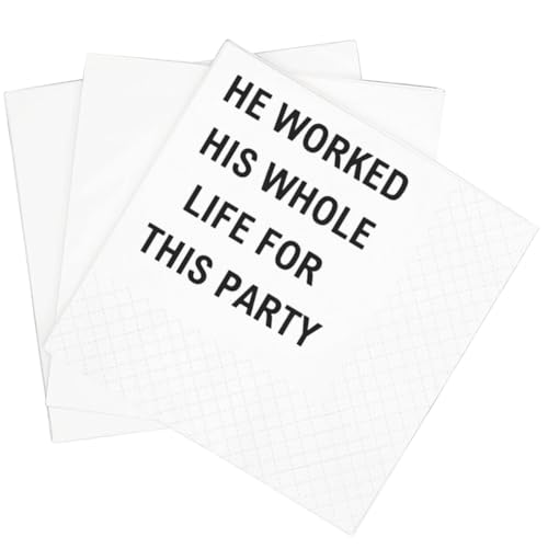 SharkBliss Funny Retirement Quotes Cocktail Napkins, 100 Pack He Worked His Whole Life For This Party Anniversary Graduation Milestone Birthday Cocktail Napkins 2-Ply, 5x5" (Worked His Whole Life)