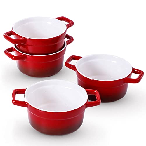 Lareina Large Soup Bowls - Ceramic Serving Bowls With Handles - French Onion Soup Bowls With Anti-Heat Handle - Soup Crocks For Kitchen 25Oz - Microwave, Oven, And Dishwasher Safe - Set Of 4 - Red #TOP29