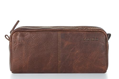 Image of Calfnero Genuine Leather Toiletry Bag for Men & Women | Premium Leather Travel-Pouch | Toiletry Organizer | Cosmetic & Shaving Kit Bag | Unisex Travel Dopp Kit (Kara)