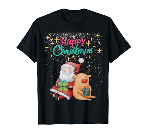 Happy Christmas Santa and reindee, Cute Santa , Funny Tee Camiseta