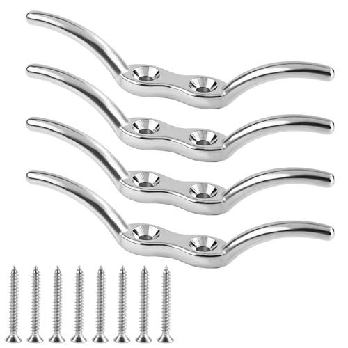 PEUTIER 4 Pièces Taquets Bateau, 11,2 cm Taquet de Quai de Bateau Marin avec 8 Vis de Montage Acier Inoxydable 316 Taquet de Corde Robuste pour Décor Marin