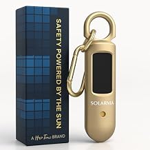HerTime2 Personal Safety Alarm for Women - Loud Self Defense Siren, Waterproof Keychain with Strobe Light - Solar Rechargeable, Gold