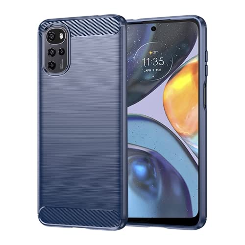 Image of NPRC Hybrid Ultra Slim Protective Case TPU Non-Slip Carbon Fiber Texture Shockproof Case Cover for Moto E32 - Blue