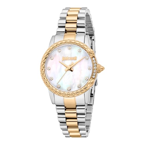 Just Cavalli Montre analogique à Quartz Femme avec Bracelet en Acier Inoxydable JC1L310M0095, Blanc Antique., Mode