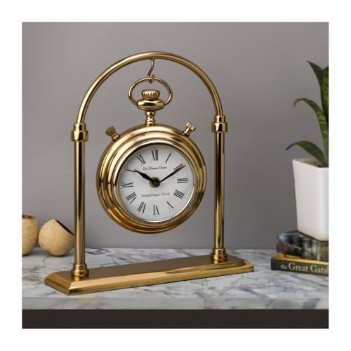 Image of Decor de Maison Metal Brings Handcrafted Aleksi Table Clock For Kidsroom,Living Room,Bedroom,Study Table,Office Desk|Classic Non-Ticking Tabletop Battery Operated Analog Desk (Gold, Archway Timepiece)