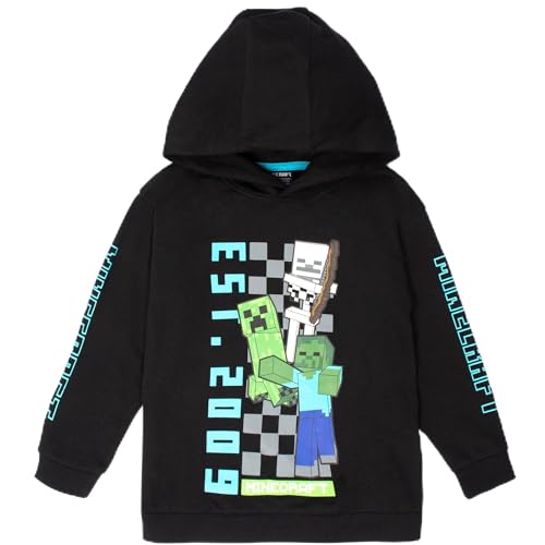 Minecraft Boys Hoodie with Kangaroo Pocket 100% Cotton Gaming Warm Sweatshirt for Kids 5-12 Years Gift for Boys Black