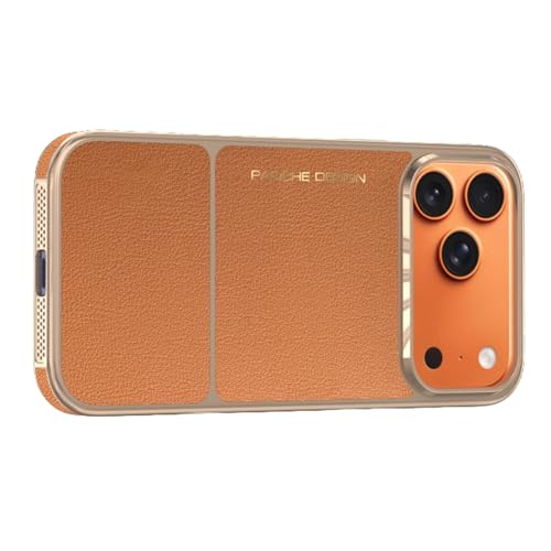 Coque antichoc iPhone 17 Pro avec protection magnétique et revêtement cuir fin orange