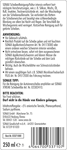 SONAX ScheibenReinigungsPolitur intensiv (250 ml) reinigt Autoglasscheiben von hartnäckigsten Verschmutzungen | Art-Nr. 03371000