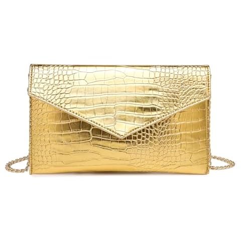 CuteClear Envelope Clutch Purse for Women PU Leather Handbag Gold Evening Bag with Detachable Chain Strap for Wedding Party Prom (Gold) Cover