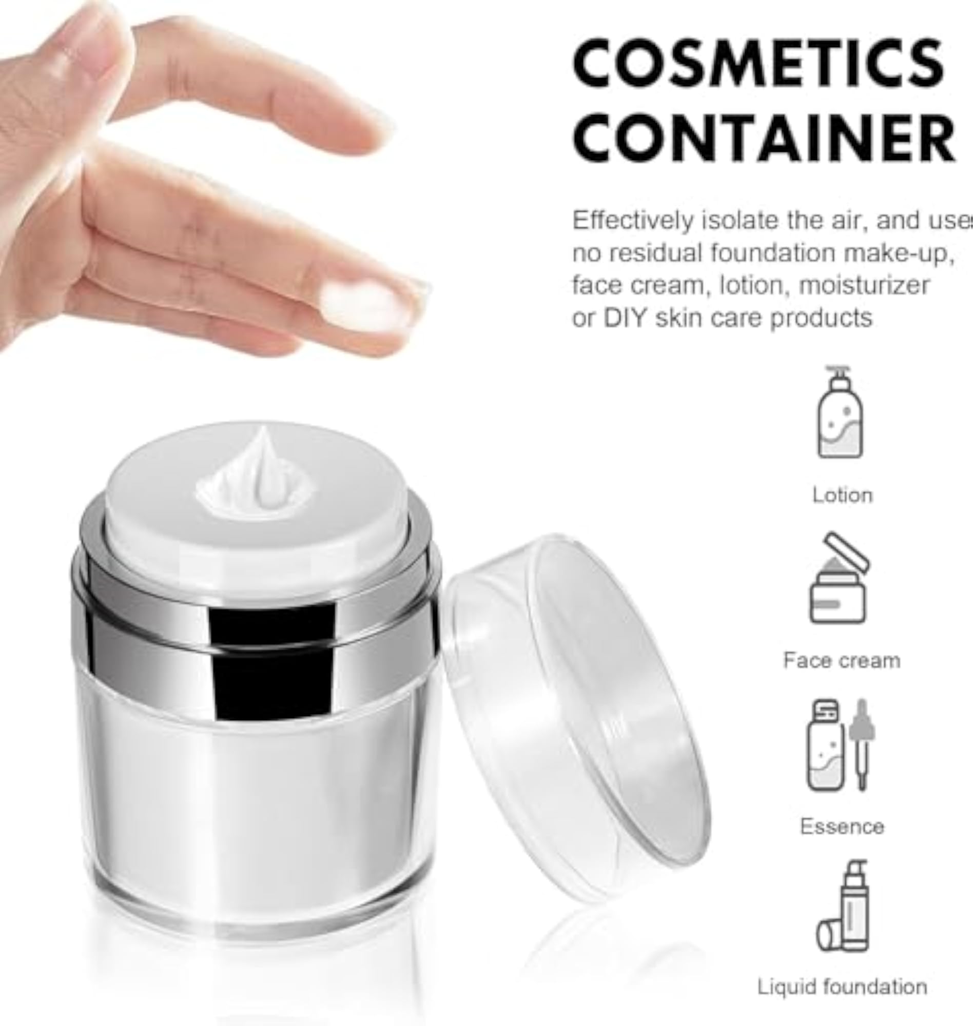 Airless Pump Jars 50ML, Refillable Cosmetic Containers